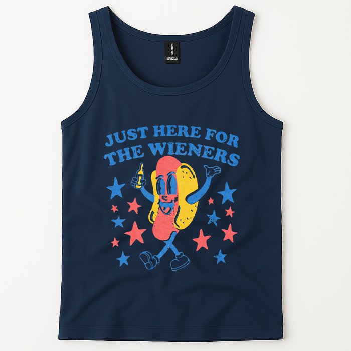Retro Just Here For The Wieners 4th Of July Funny Hot Dog Tank Top
