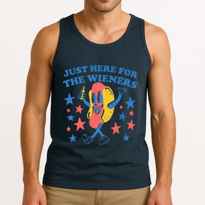 Retro Just Here For The Wieners 4th Of July Funny Hot Dog Tank Top