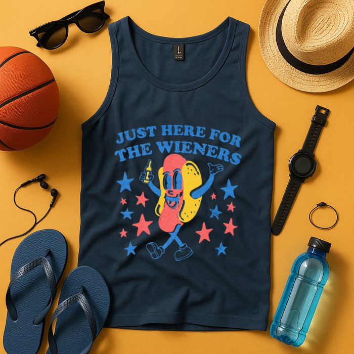 Retro Just Here For The Wieners 4th Of July Funny Hot Dog Tank Top