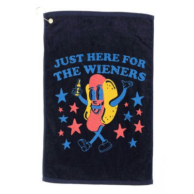 Retro Just Here For The Wieners 4th Of July Funny Hot Dog Golf Towel