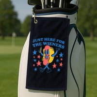 Retro Just Here For The Wieners 4th Of July Funny Hot Dog Golf Towel