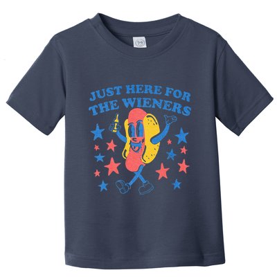 Retro Just Here For The Wieners 4th Of July Funny Hot Dog Toddler T-Shirt