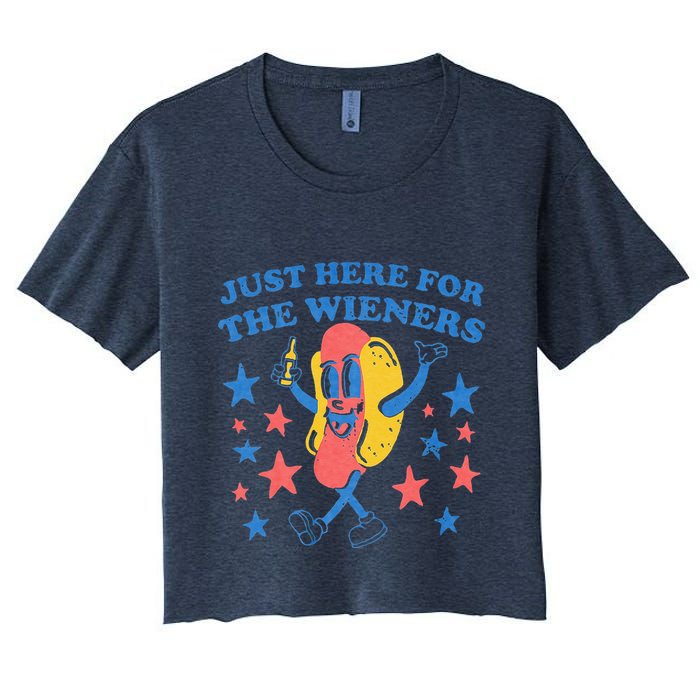 Retro Just Here For The Wieners 4th Of July Funny Hot Dog Crop Top