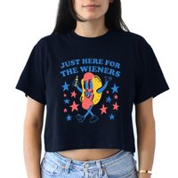 Retro Just Here For The Wieners 4th Of July Funny Hot Dog Crop Top