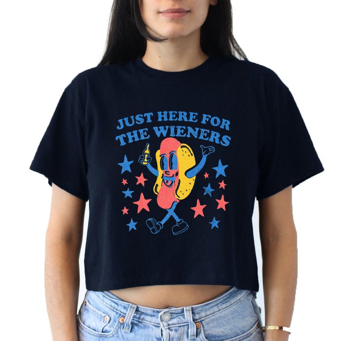 Retro Just Here For The Wieners 4th Of July Funny Hot Dog Crop Top