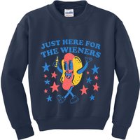Retro Just Here For The Wieners 4th Of July Funny Hot Dog Kids Sweatshirt