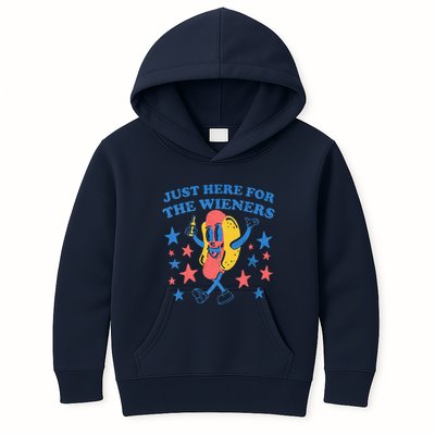 Retro Just Here For The Wieners 4th Of July Funny Hot Dog Kids Hoodie