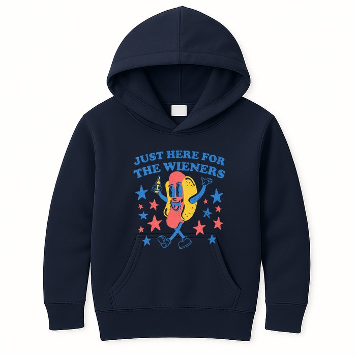 Retro Just Here For The Wieners 4th Of July Funny Hot Dog Kids Hoodie