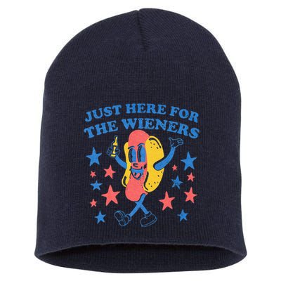 Retro Just Here For The Wieners 4th Of July Funny Hot Dog Short Acrylic Beanie