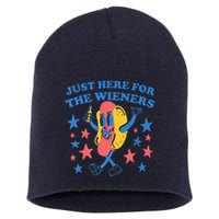 Retro Just Here For The Wieners 4th Of July Funny Hot Dog Short Acrylic Beanie