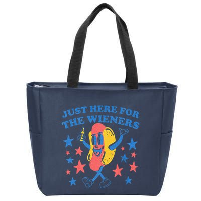 Retro Just Here For The Wieners 4th Of July Funny Hot Dog Zip Tote Bag