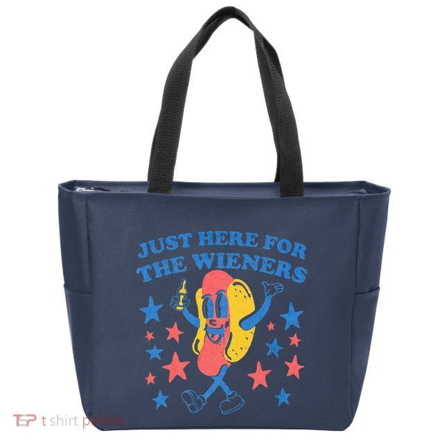 Retro Just Here For The Wieners 4th Of July Funny Hot Dog Zip Tote Bag