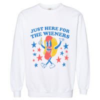 Retro Just Here For The Wieners 4th Of July Funny Hot Dog Garment-Dyed Sweatshirt