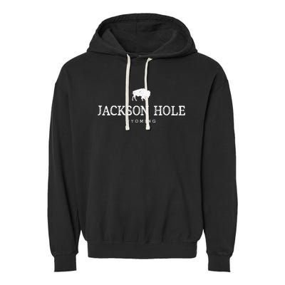 Retro Jackson Hole Wyoming Bison Buffalo Vintage Garment-Dyed Fleece Hoodie