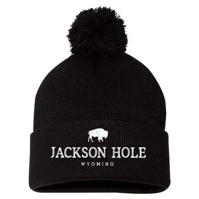 Retro Jackson Hole Wyoming Bison Buffalo Vintage Pom Pom 12in Knit Beanie