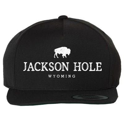 Retro Jackson Hole Wyoming Bison Buffalo Vintage Wool Snapback Cap