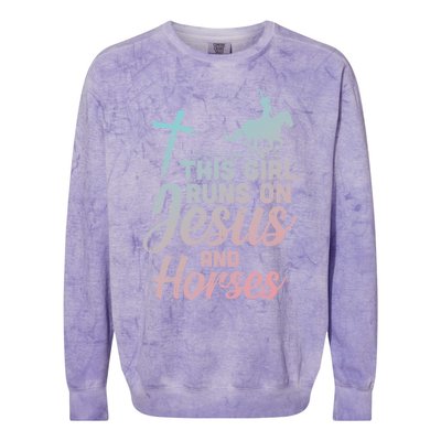 Runs Jesus Horses Christian Horseback Equestrian Gift Colorblast Crewneck Sweatshirt