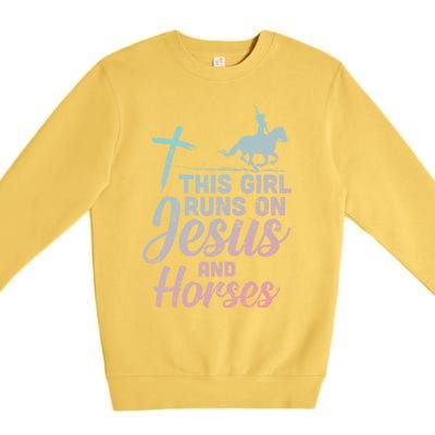 Runs Jesus Horses Christian Horseback Equestrian Gift Premium Crewneck Sweatshirt