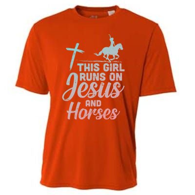 Runs Jesus Horses Christian Horseback Equestrian Gift Cooling Performance Crew T-Shirt