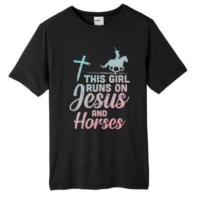 Runs Jesus Horses Christian Horseback Equestrian Gift Tall Fusion ChromaSoft Performance T-Shirt