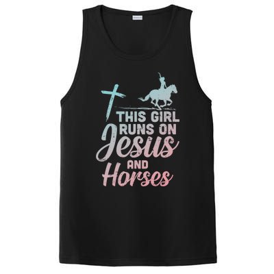 Runs Jesus Horses Christian Horseback Equestrian Gift PosiCharge Competitor Tank