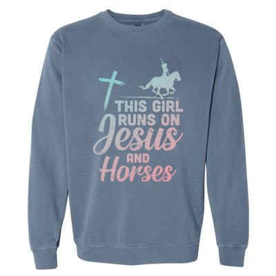 Runs Jesus Horses Christian Horseback Equestrian Gift Garment-Dyed Sweatshirt