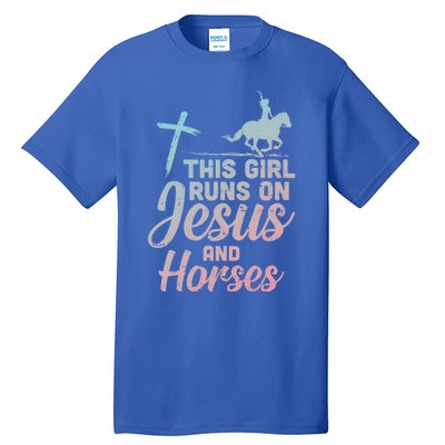 Runs Jesus Horses Christian Horseback Equestrian Gift Tall T-Shirt