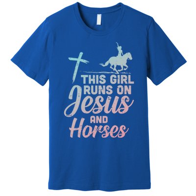 Runs Jesus Horses Christian Horseback Equestrian Gift Premium T-Shirt