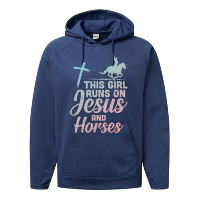 Runs Jesus Horses Christian Horseback Equestrian Gift Performance Fleece Hoodie