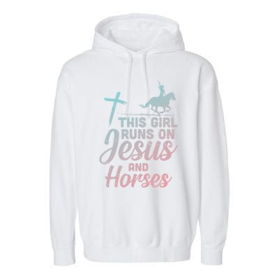 Runs Jesus Horses Christian Horseback Equestrian Gift Garment-Dyed Fleece Hoodie