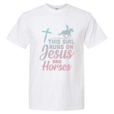 Runs Jesus Horses Christian Horseback Equestrian Gift Garment-Dyed Heavyweight T-Shirt