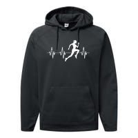 Runner Jogger Heartbeat Heart Line Running Gift Performance Fleece Hoodie