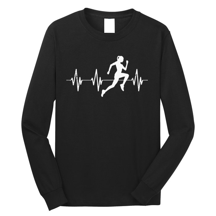 Runner Jogger Heartbeat Heart Line Running Gift Long Sleeve Shirt