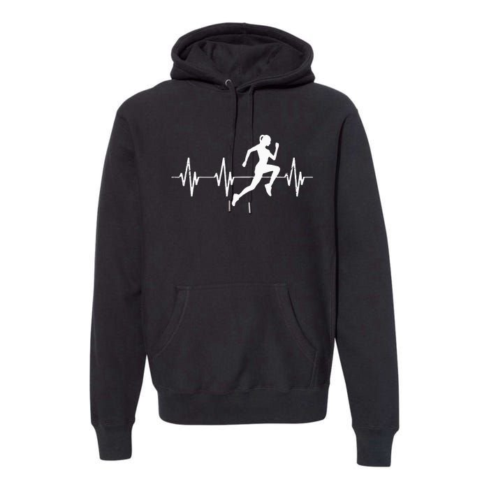 Runner Jogger Heartbeat Heart Line Running Gift Premium Hoodie