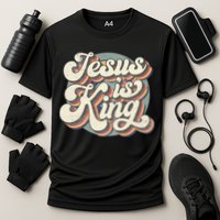 Retro Jesus Is King Christian Bible Religious Cooling Performance Crew T-Shirt