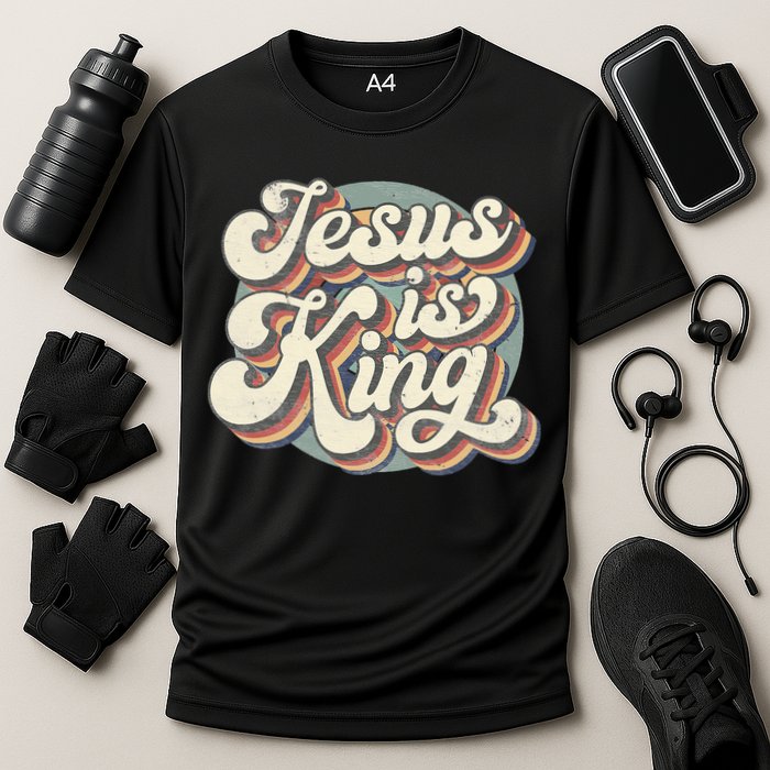 Retro Jesus Is King Christian Bible Religious Cooling Performance Crew T-Shirt