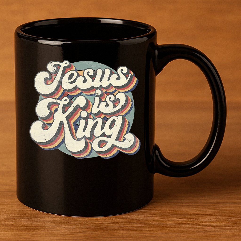 Retro Jesus Is King Christian Bible Religious 11oz C Handle Ceramic Mug