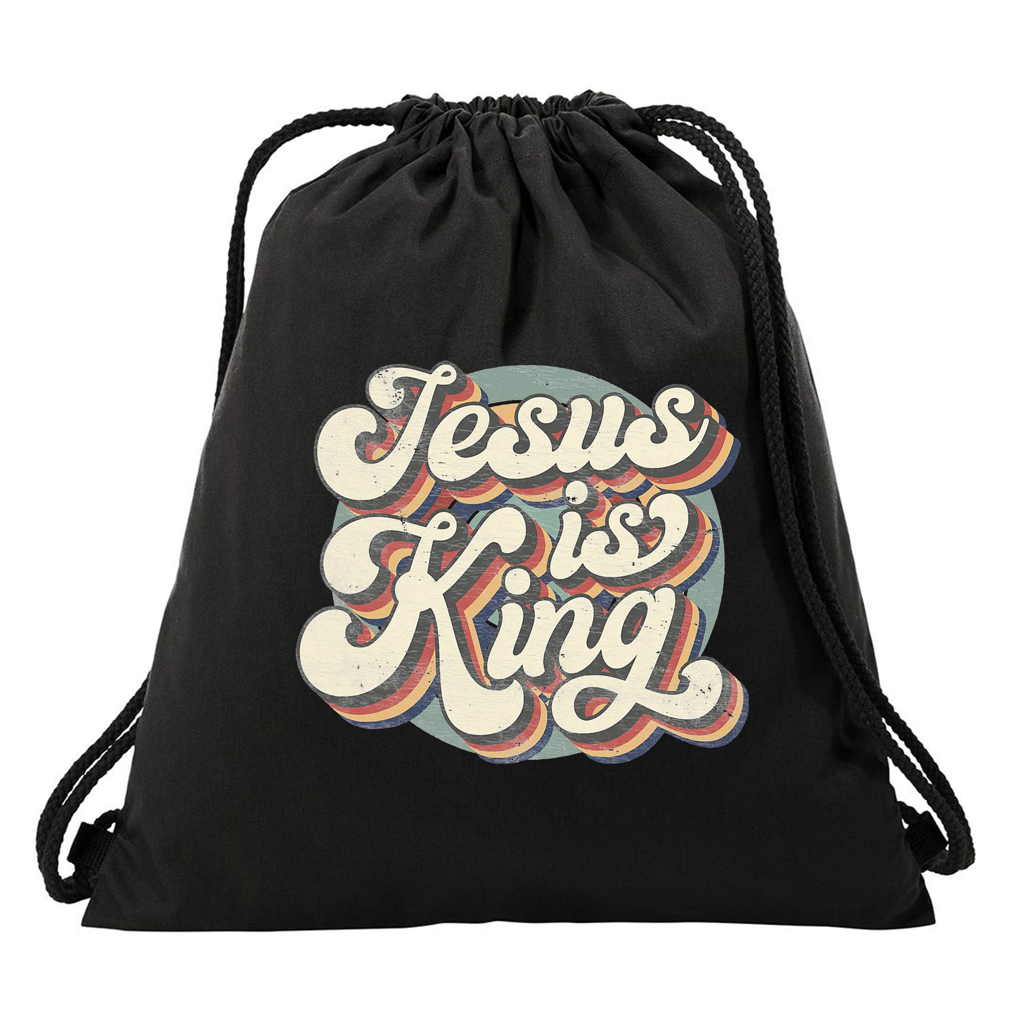 Retro Jesus Is King Christian Bible Religious Drawstring Bag