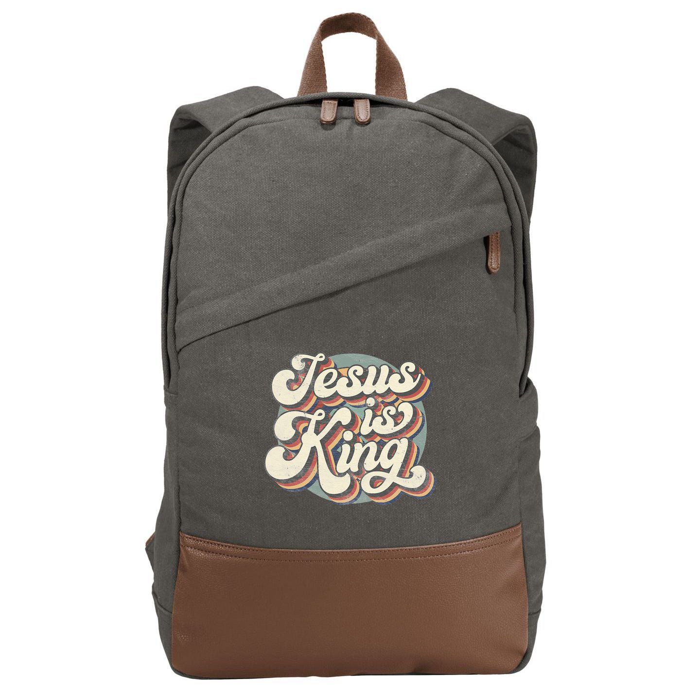 Retro Jesus Is King Christian Bible Religious Cotton Canvas Backpack