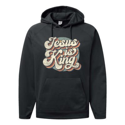 Retro Jesus Is King Christian Bible Religious Performance Fleece Hoodie