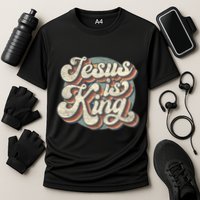 Retro Jesus Is King Christian Bible Religious Cooling Performance Crew T-Shirt