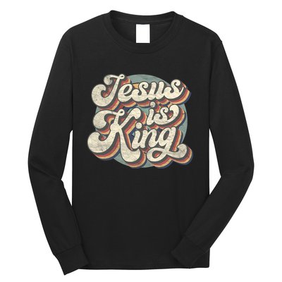 Retro Jesus Is King Christian Bible Religious Long Sleeve Shirt