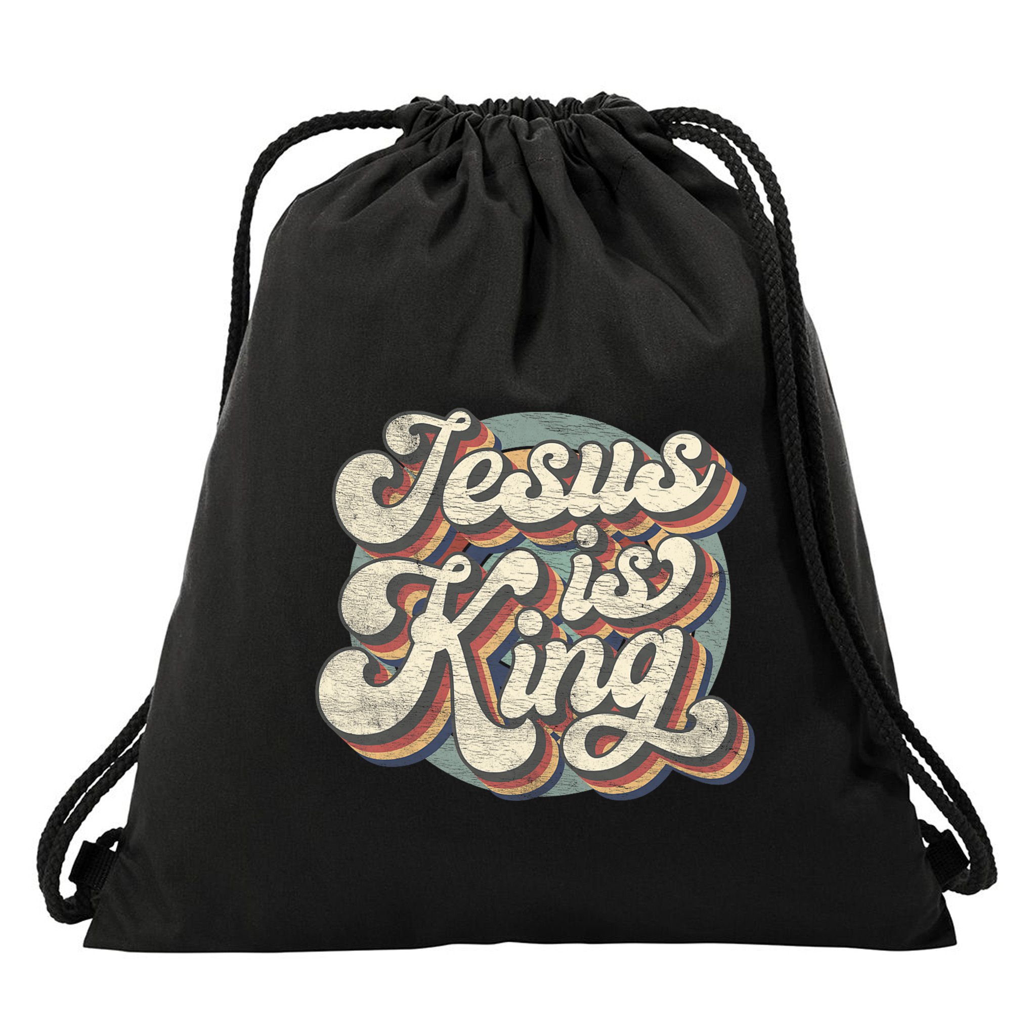 Retro Jesus Is King Christian Bible Religious Drawstring Bag