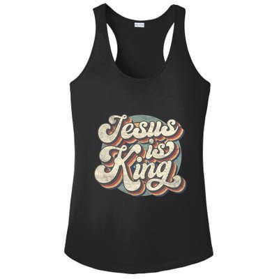 Retro Jesus Is King Christian Bible Religious Ladies PosiCharge Competitor Racerback Tank