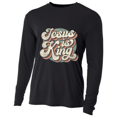 Retro Jesus Is King Christian Bible Religious Cooling Performance Long Sleeve Crew