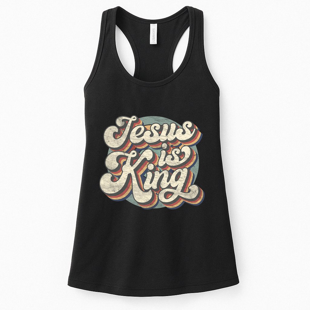 Retro Jesus Is King Christian Bible Religious Womens Tank Top