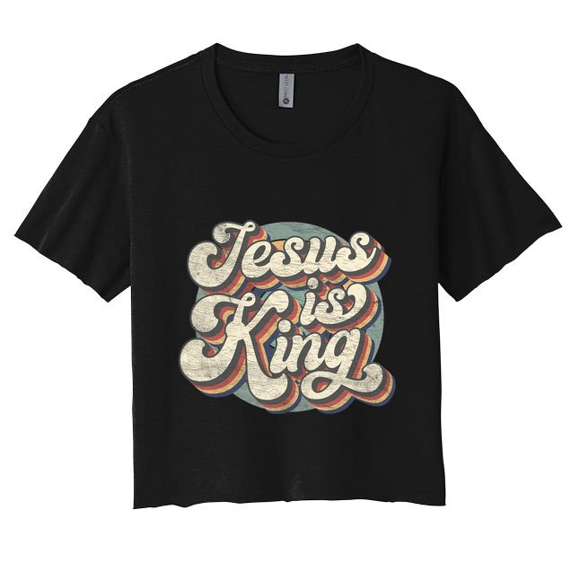 Retro Jesus Is King Christian Bible Religious Crop Top