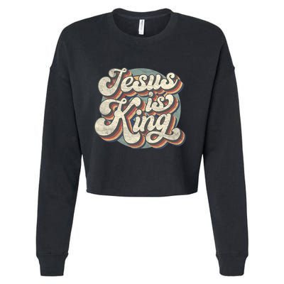 Retro Jesus Is King Christian Bible Religious Cropped Pullover Crew
