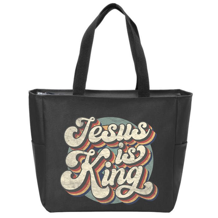 Retro Jesus Is King Christian Bible Religious Zip Tote Bag