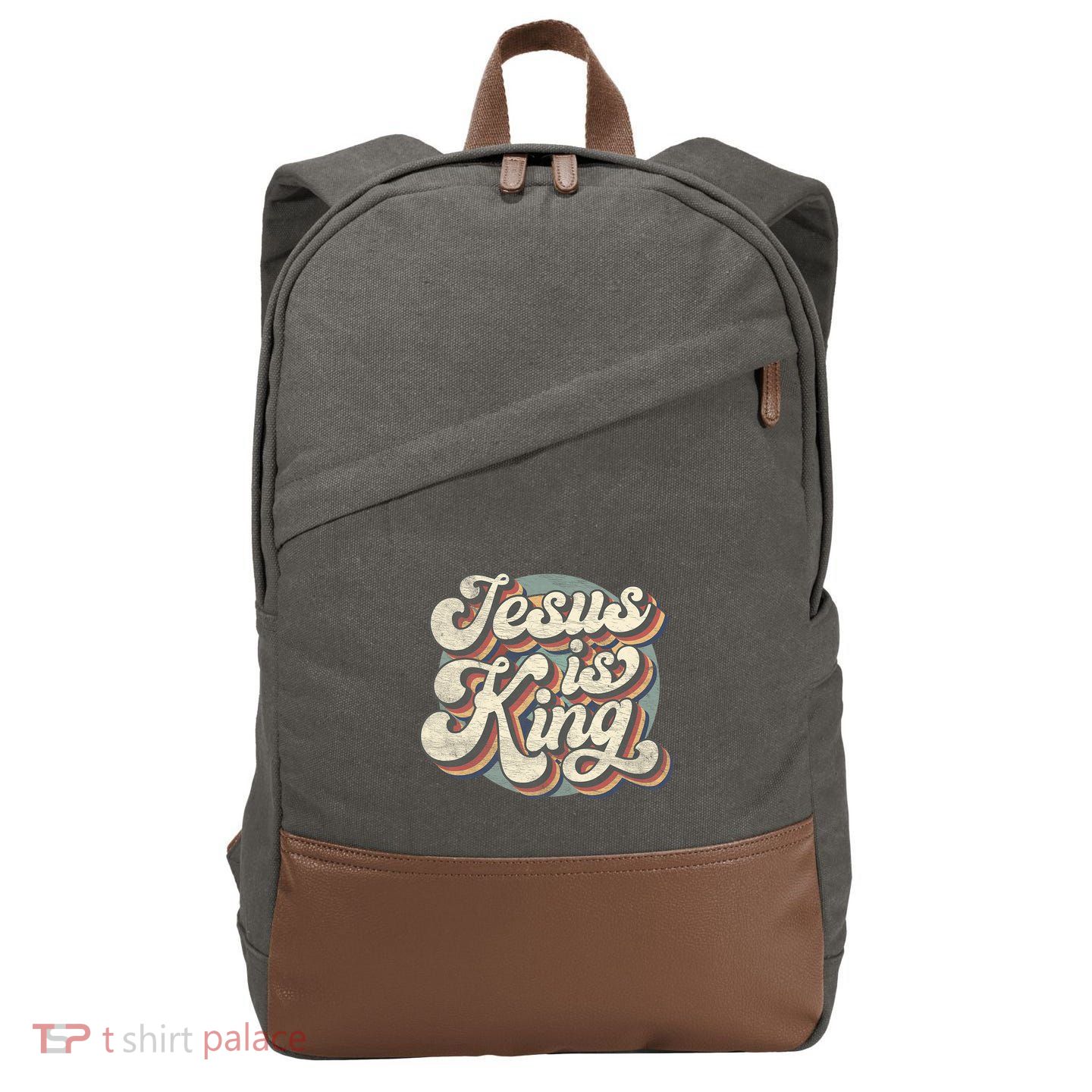 Retro Jesus Is King Christian Bible Religious Cotton Canvas Backpack